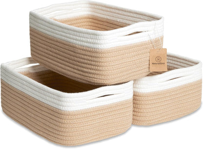 NaturalCozy 11.8"x8"x4.5” Storage Baskets for Shelves 3 Pack | Cotton Rope Woven Small Baskets for