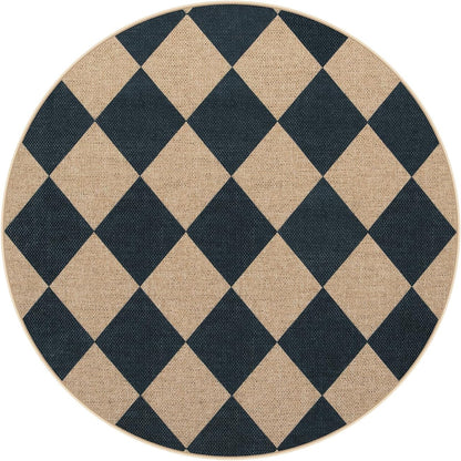 Lahome Checkered Round Rug 3ft, Circle Indoor Outdoor Entryway Patio Rug Washable Easy Jute Rug