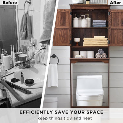Over The Toilet Storage Cabinet, Farmhouse Bathroom Cabinet with Adjustable Shelf & Barn Door, 67"