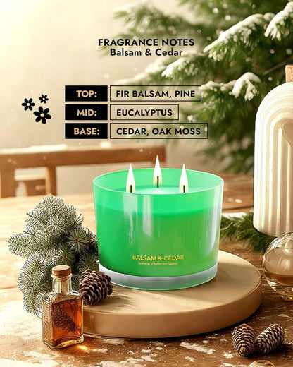96NORTH Luxury Candle Balsam & Cedar Scented | Large 3-Wick Jar Candle | Up to 40 Hours Burning