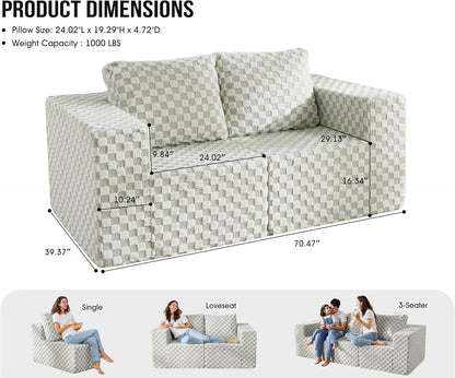 Modular Sectional Sofa 2 Seater Loveseat Modular Couch with Deep Seat Memory Foam Cloud Sofa Chair