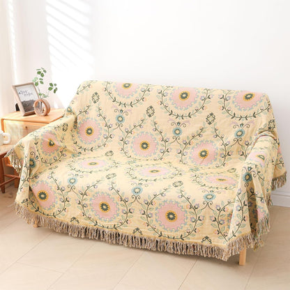 Snycler Boho Throw Blanket 60"x80" - 100% Cotton Ultra Soft Rustic Quilt, Green Floral Printed