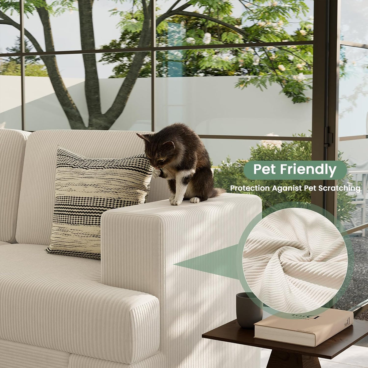 2 Pieces Corduroy Couch Set for Living Room, 6 Seats Cloud Sofa, Deep Seat Floor Couch for Bedroom