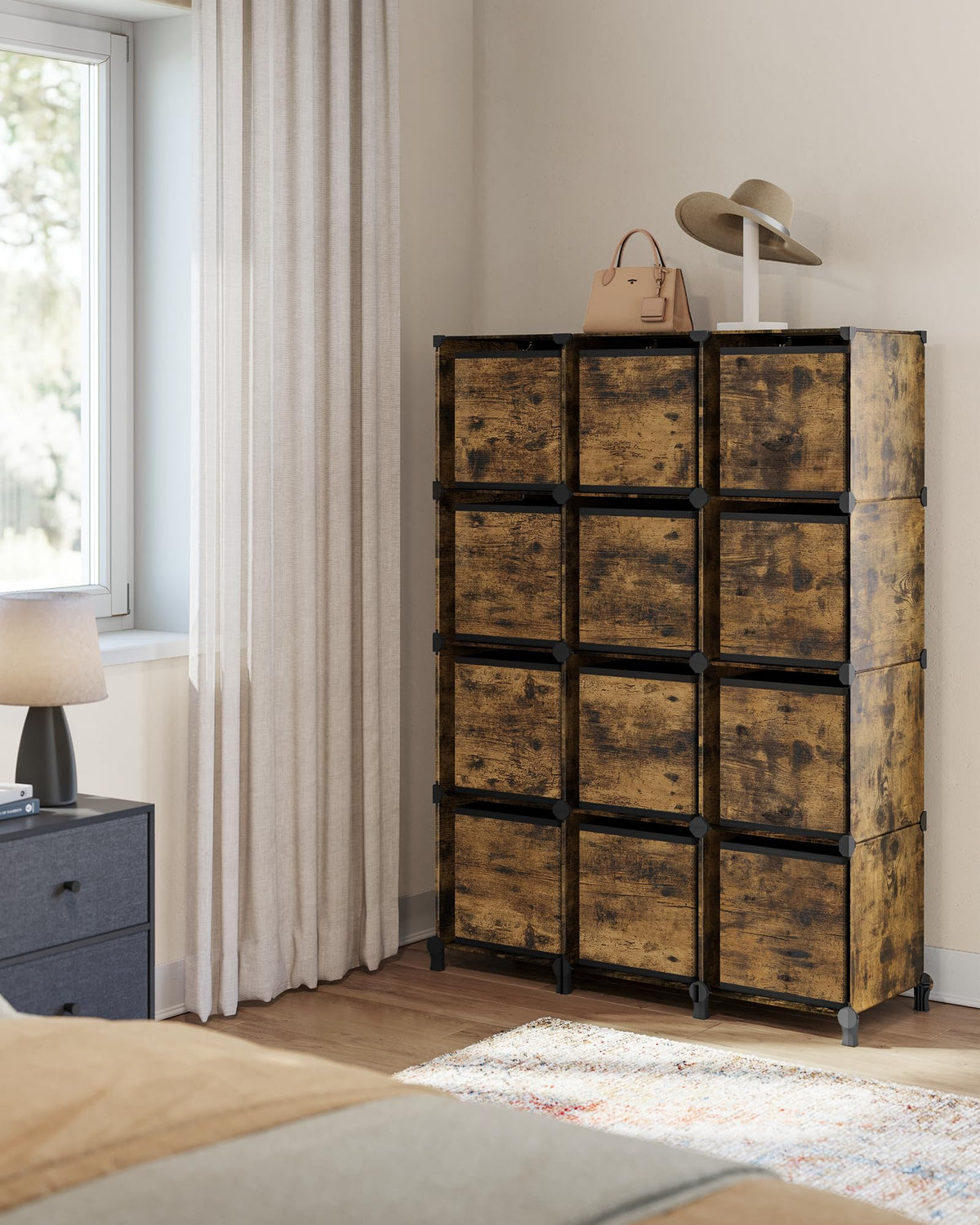 SONGMICS Cube Storage Organizer with Storage Boxes, Set of 12-Cube Organizer, 12 Collapsible