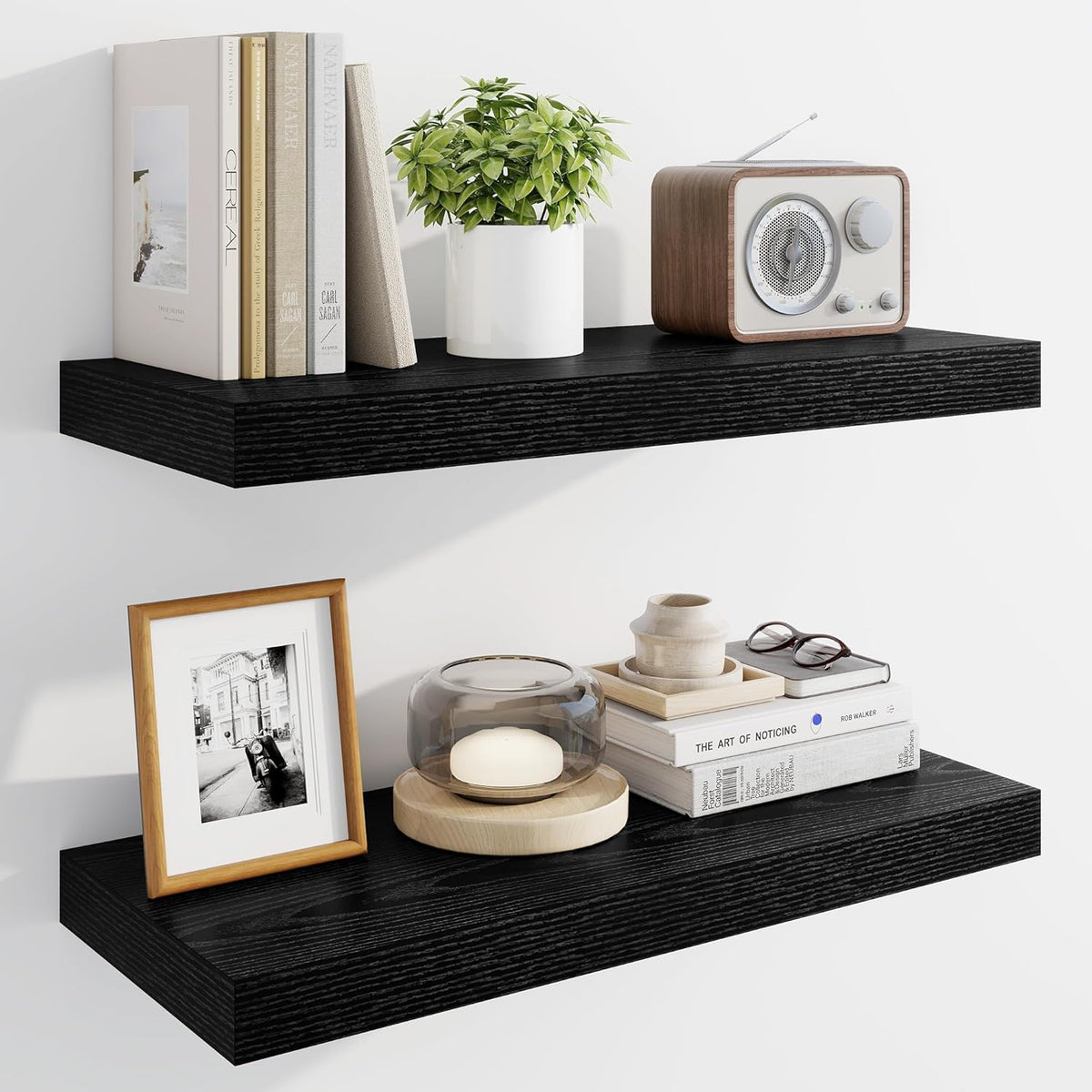 Marsmiles 24" Floating Shelves for Wall, Wooden Shelves with Invisible Brackets Set of 2, Rustic