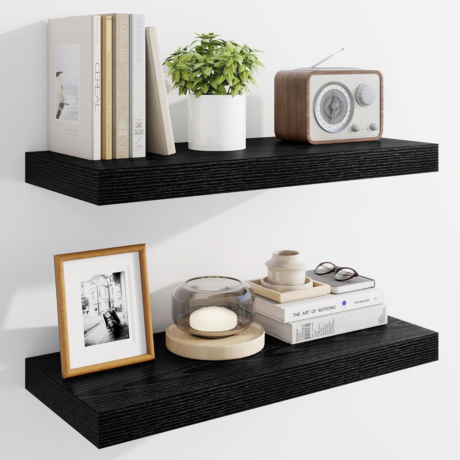 Marsmiles 24" Floating Shelves for Wall, Wooden Shelves with Invisible Brackets Set of 2, Rustic