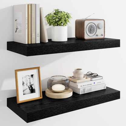 Marsmiles 24" Floating Shelves for Wall, Wooden Shelves with Invisible Brackets Set of 2, Rustic