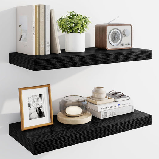 Marsmiles 24" Floating Shelves for Wall, Wooden Shelves with Invisible Brackets Set of 2, Rustic