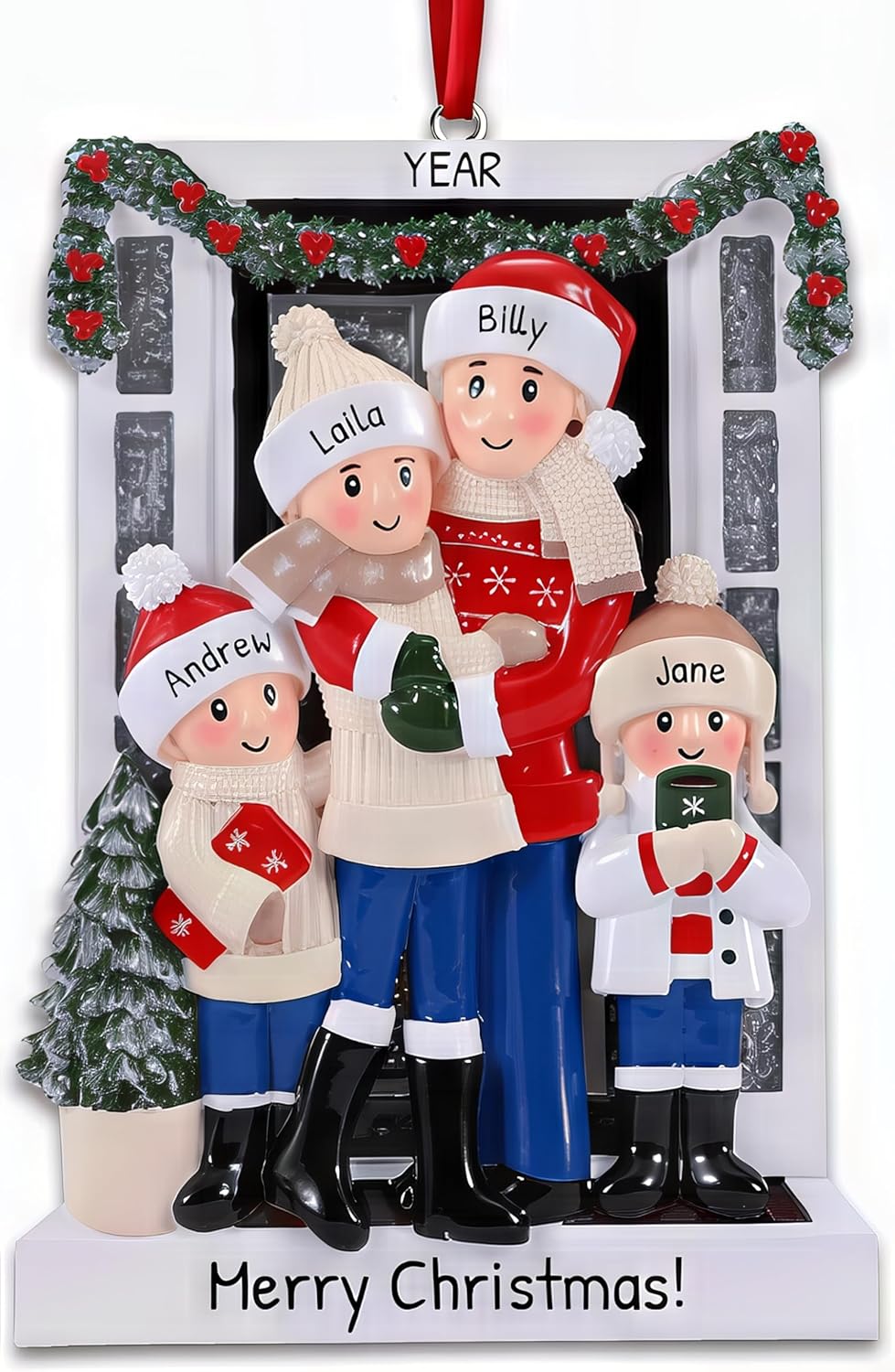 Personalized Family Christmas Ornaments 2025 | Custom Name & Year | 4 Person Cozy Winter Scene with