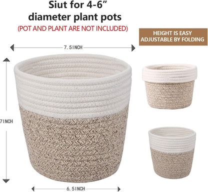 Cotton Rope Plant Basket Modern Woven Basket for 6" Flower Pot Floor Indoor Planters,Rustic Home