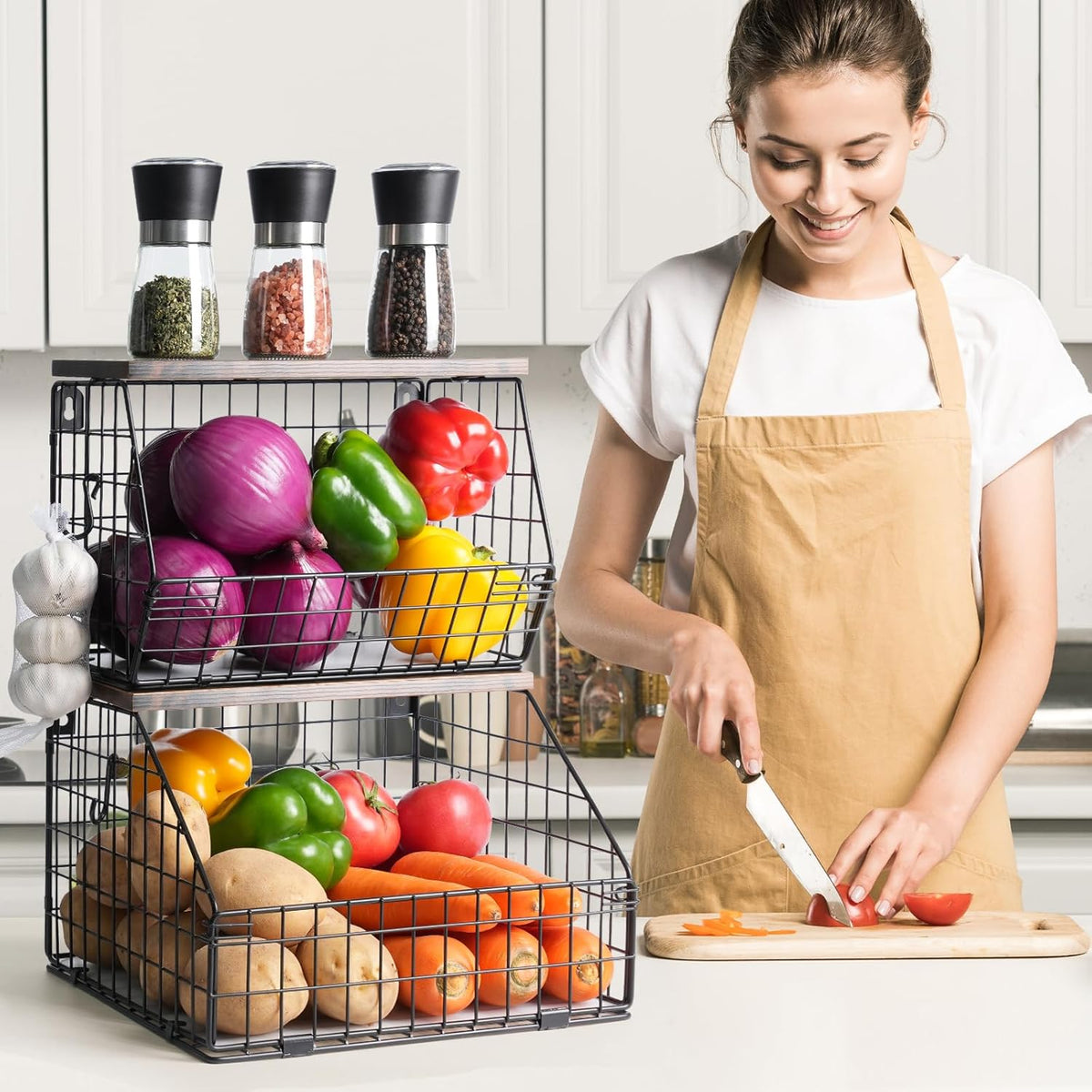 Fruit Basket, Stackable Wall Mounted Fruit Baskets, Potato Baskets Onion Storage for Kitchen
