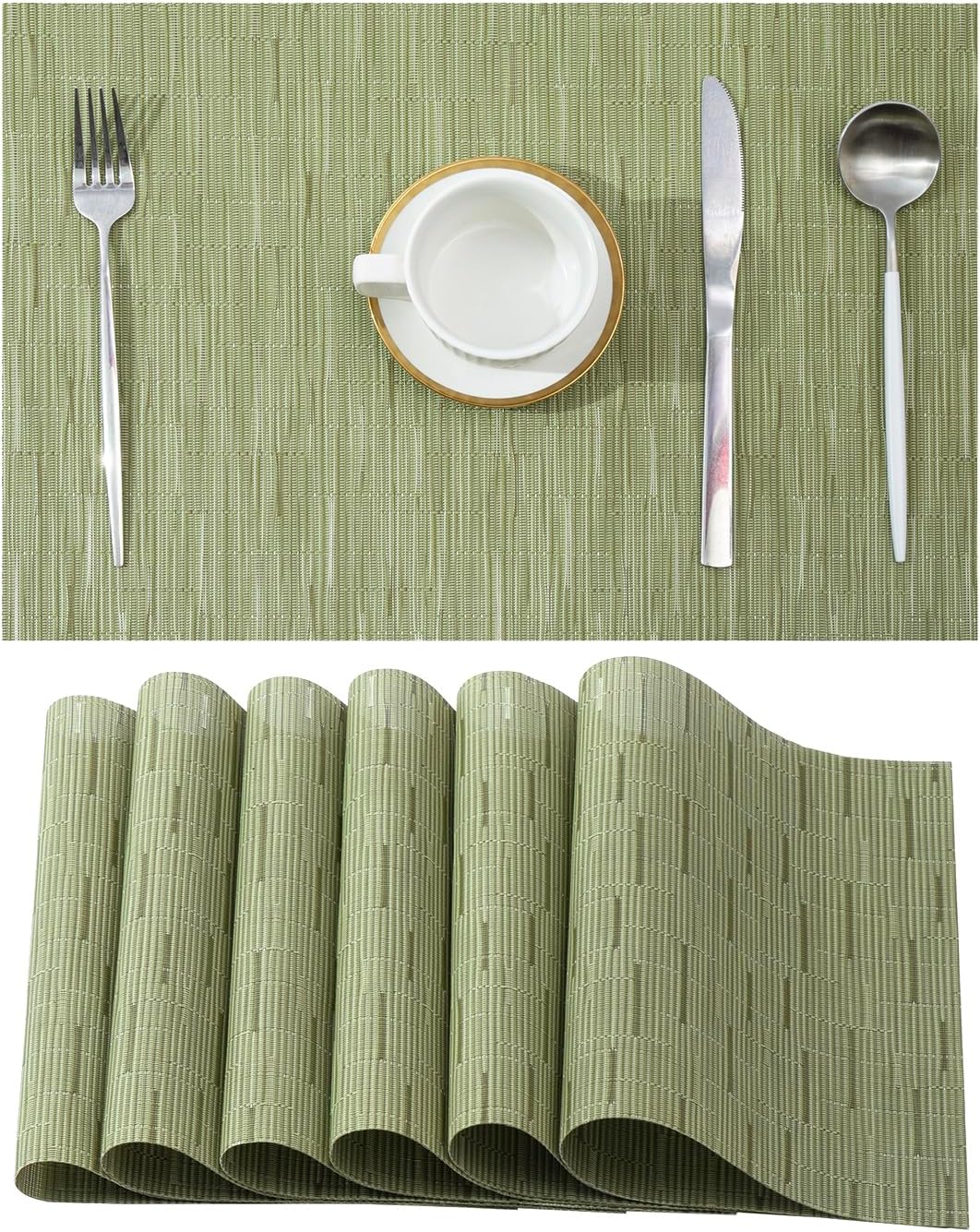 Leetaltree Pea Green Placemats Set of 6 - Heat Resistant Non-Slip Place mats for Dining Table