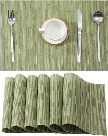 Leetaltree Pea Green Placemats Set of 6 - Heat Resistant Non-Slip Place mats for Dining Table