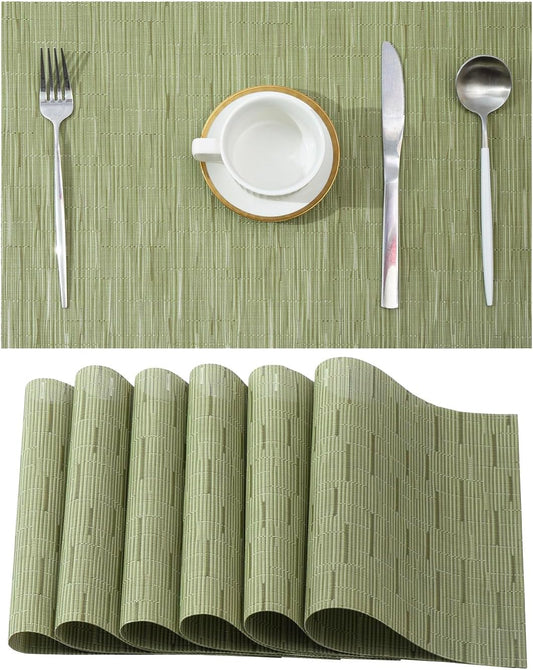 Leetaltree Pea Green Placemats Set of 6 - Heat Resistant Non-Slip Place mats for Dining Table