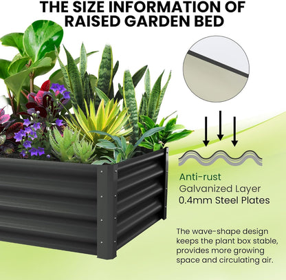 Large Outdoor Planter Boxes Kit Set of 2,6x3x1ft Galvanized Raised Bed Planter with Open-Ended Base