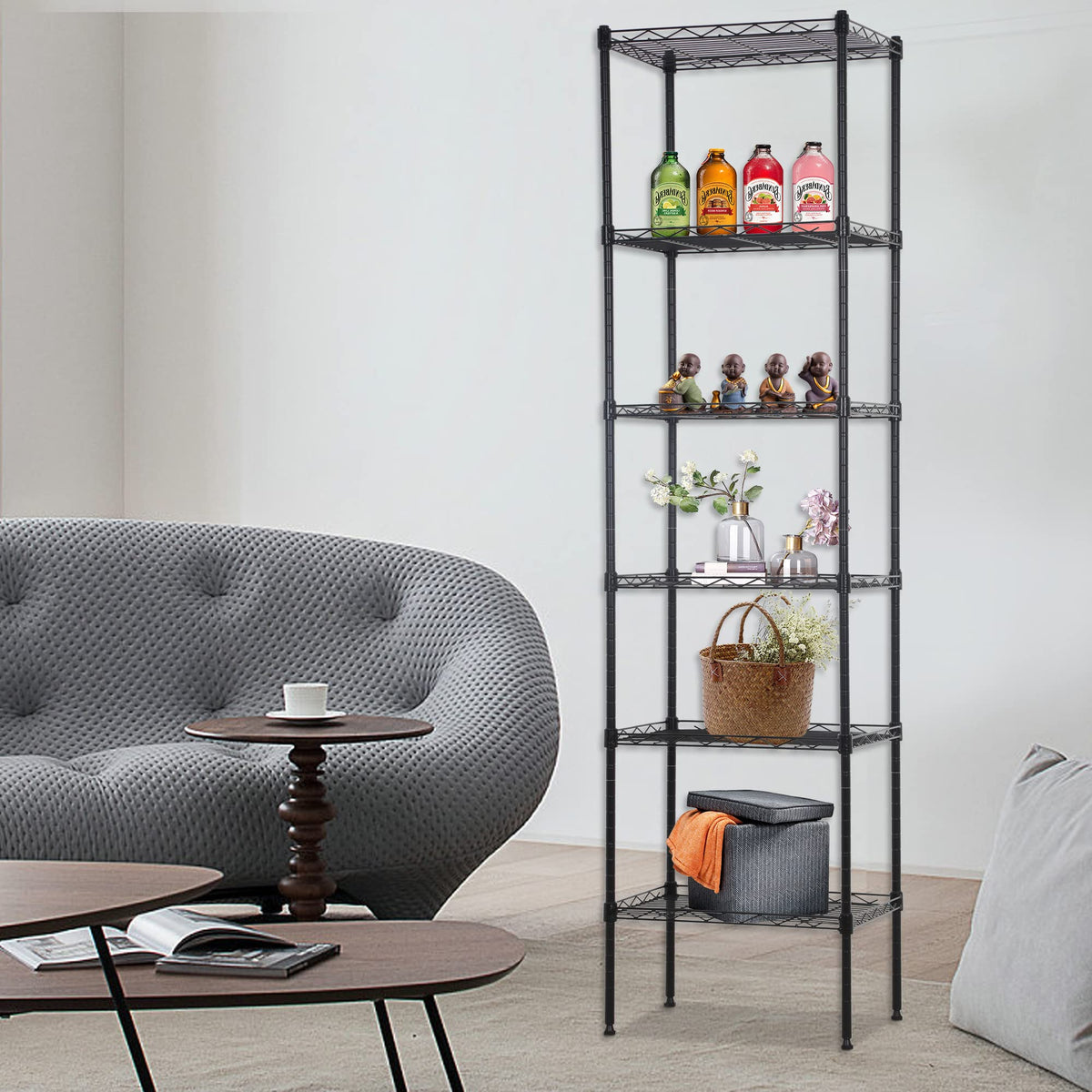 FDW 6 Tier Wire Shelving 17L x 12W x 64H Pantry Shelves Storage Rack Shelving Units Adjustable