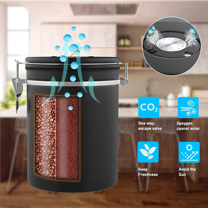Coffee canister for ground coffee with Transparent Window,Date Tracker,CO2 Valve 304 Stainless
