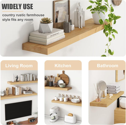 Floating Shelves for Wall, USA-Sourced Brich Wood 48 Inch Long Wall Shelves, Natural Wooden Mounted