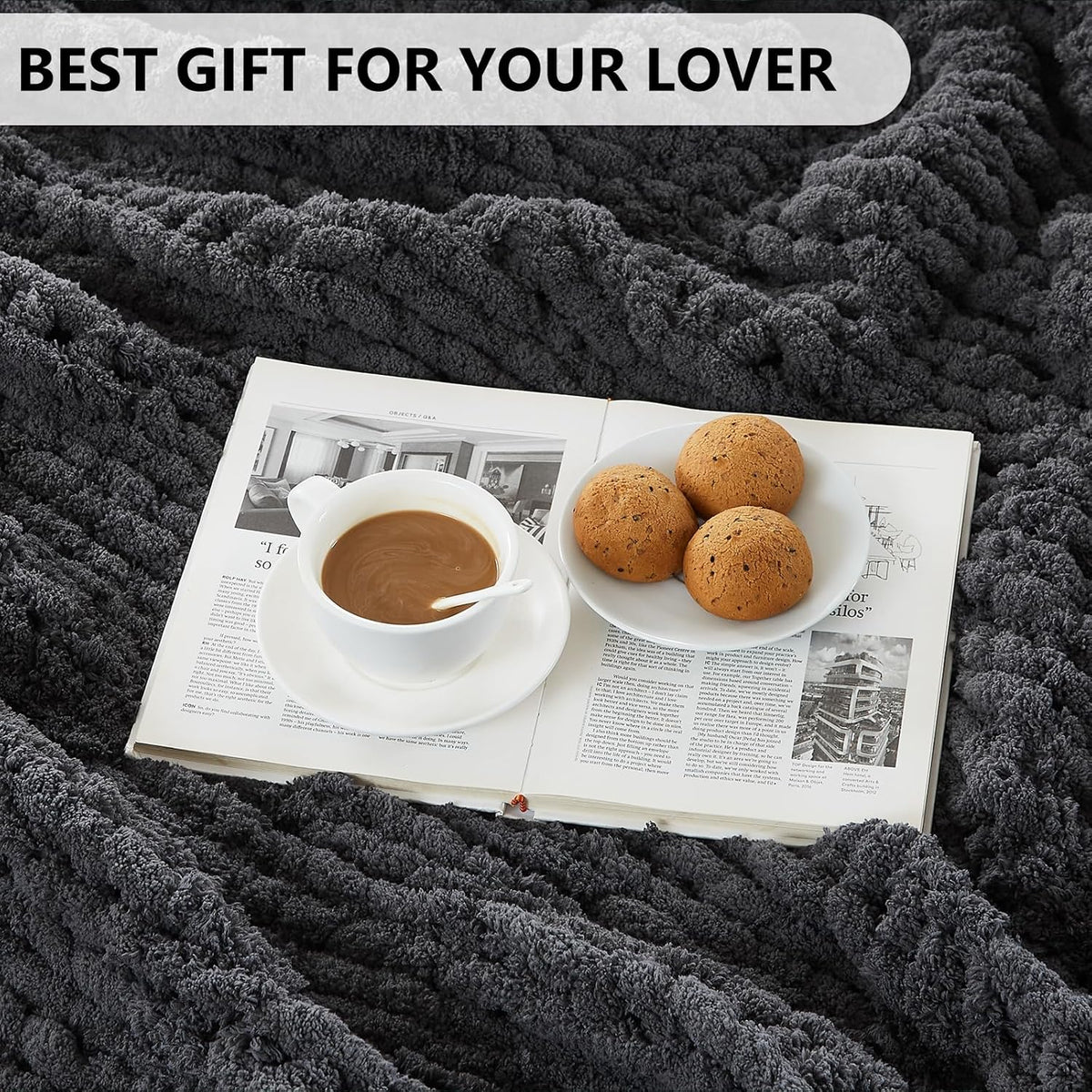 L'AGRATY Chunky Knit Blanket Throw - Soft Throw Blanket 40x50: 100% Hand Kintted Chenile Crochet