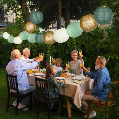 Paper Lanterns Decorative, Round Paper Lanterns Decorations Sage Green/Forest Green/Gold/White for