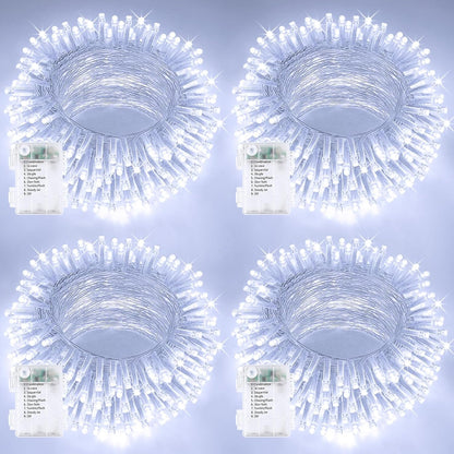4 Pack String Lights Battery Operated with Timer, 132FT 400 LED Waterproof Battery Twinkle Lights