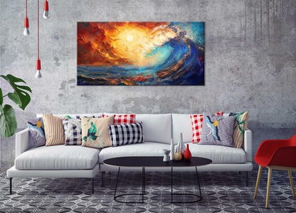 LASMOND Abstract Ocean Wall Art for Living Room Beautiful Blue Sea Wave Seawater Colorful Sky
