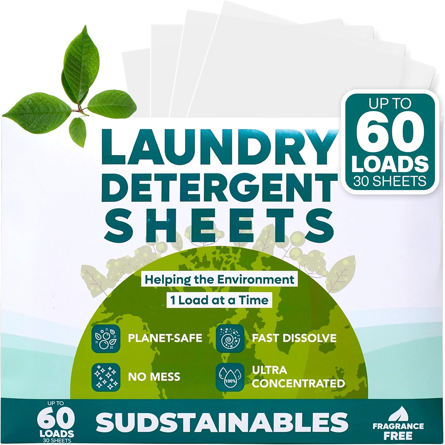Sudstainables Laundry Detergent Sheets (60 Loads) – Eco-Friendly, Zero Waste, Plastic-Free Laundry