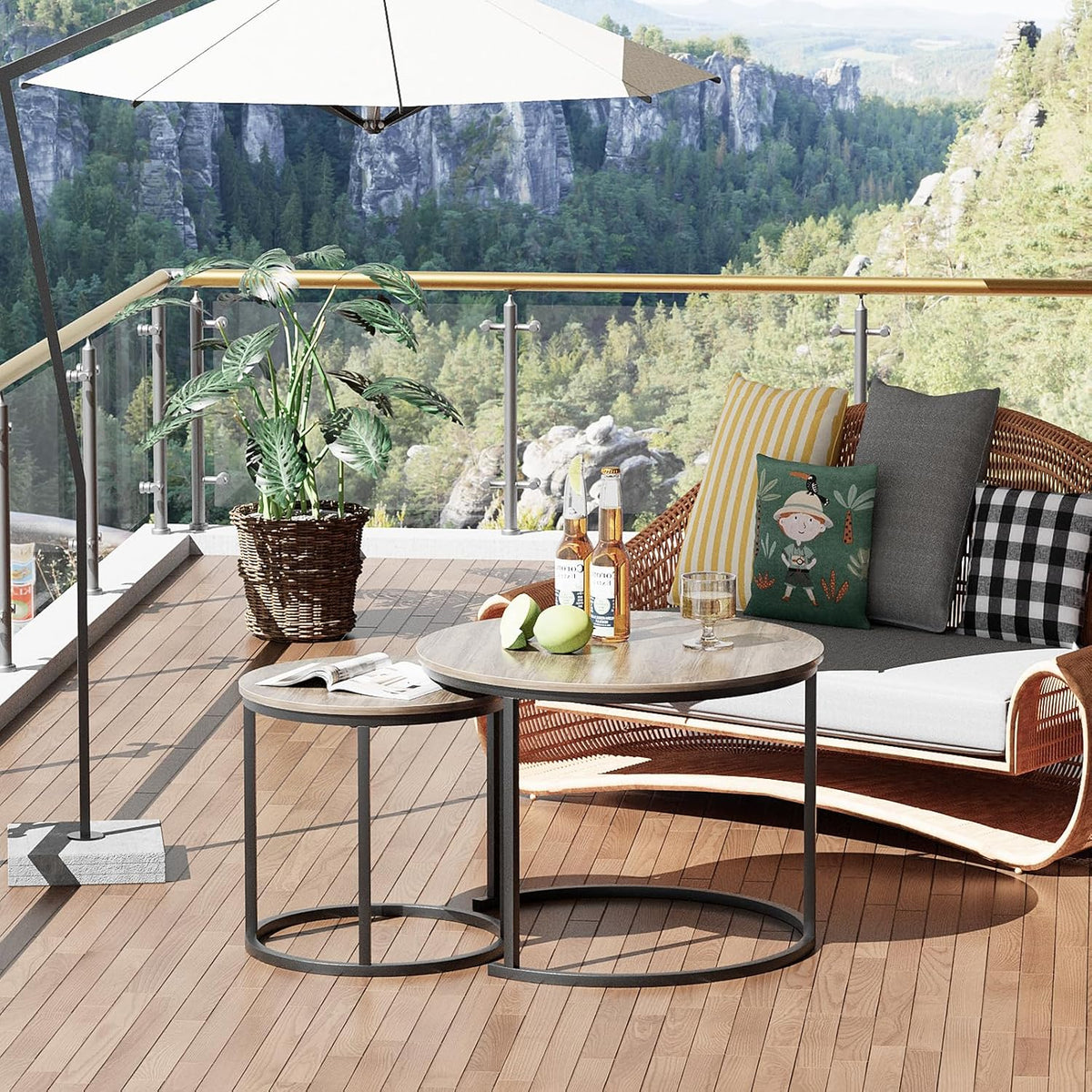 aboxoo Coffee Table Nesting Side Round Table Set of 2 End Table with Sturdy Metal Frame for Living