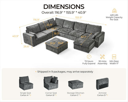 Oversized Modular Sofa Comfy Cloud Couch with Storage, Extra Deep Plush Sectional Sofa Set for
