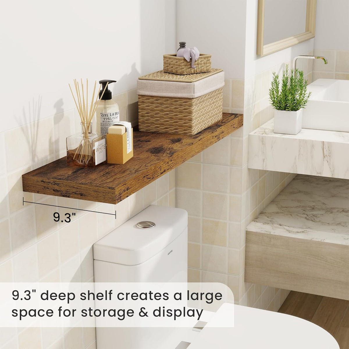 36 Inch Floating Shelves, 9.3 Inch Deep Rustic Wall Shelves - Extra Deeper Wall Mounted Storage