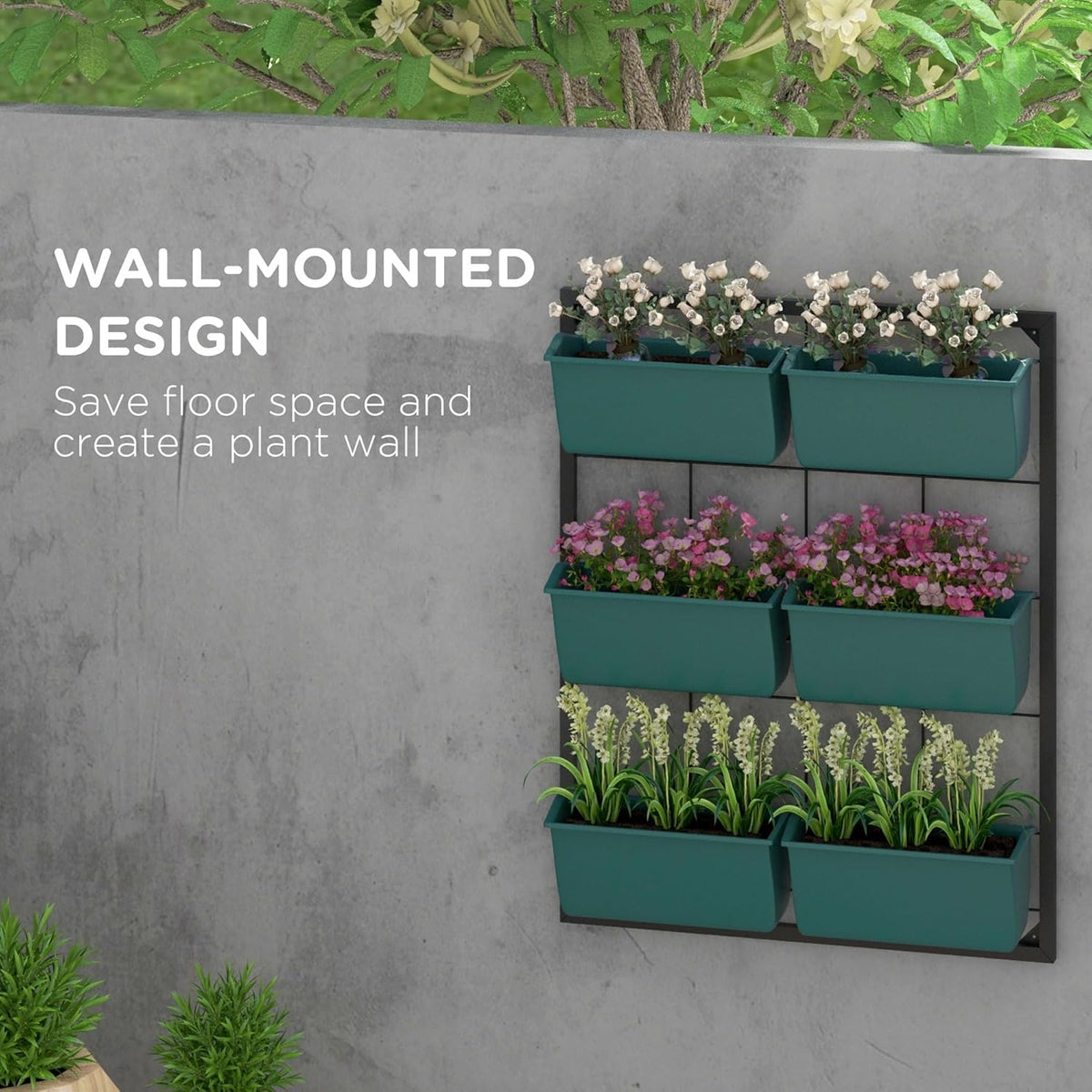 Outsunny 3-Tier Wall Planter with 6 Pots for Indoor and Outdoor Use, Hanging Plant Holder, Self