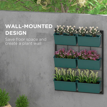 Outsunny 3-Tier Wall Planter with 6 Pots for Indoor and Outdoor Use, Hanging Plant Holder, Self