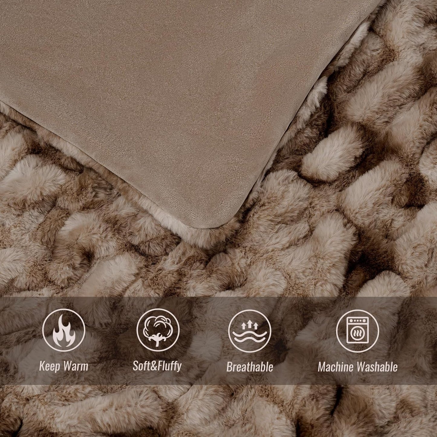 Ultra Soft Luxury Faux Fur Twin Blanket for Counch,Fuzzy Fluffy Plush Warm Cozy Elegant Wrinkled