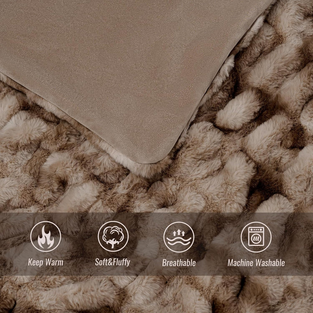Ultra Soft Luxury Faux Fur Twin Blanket for Counch,Fuzzy Fluffy Plush Warm Cozy Elegant Wrinkled