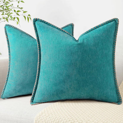 decorUhome Chenille Soft Throw Pillow Covers 26x26 Set of 2, Farmhouse Velvet Neutral Decorative