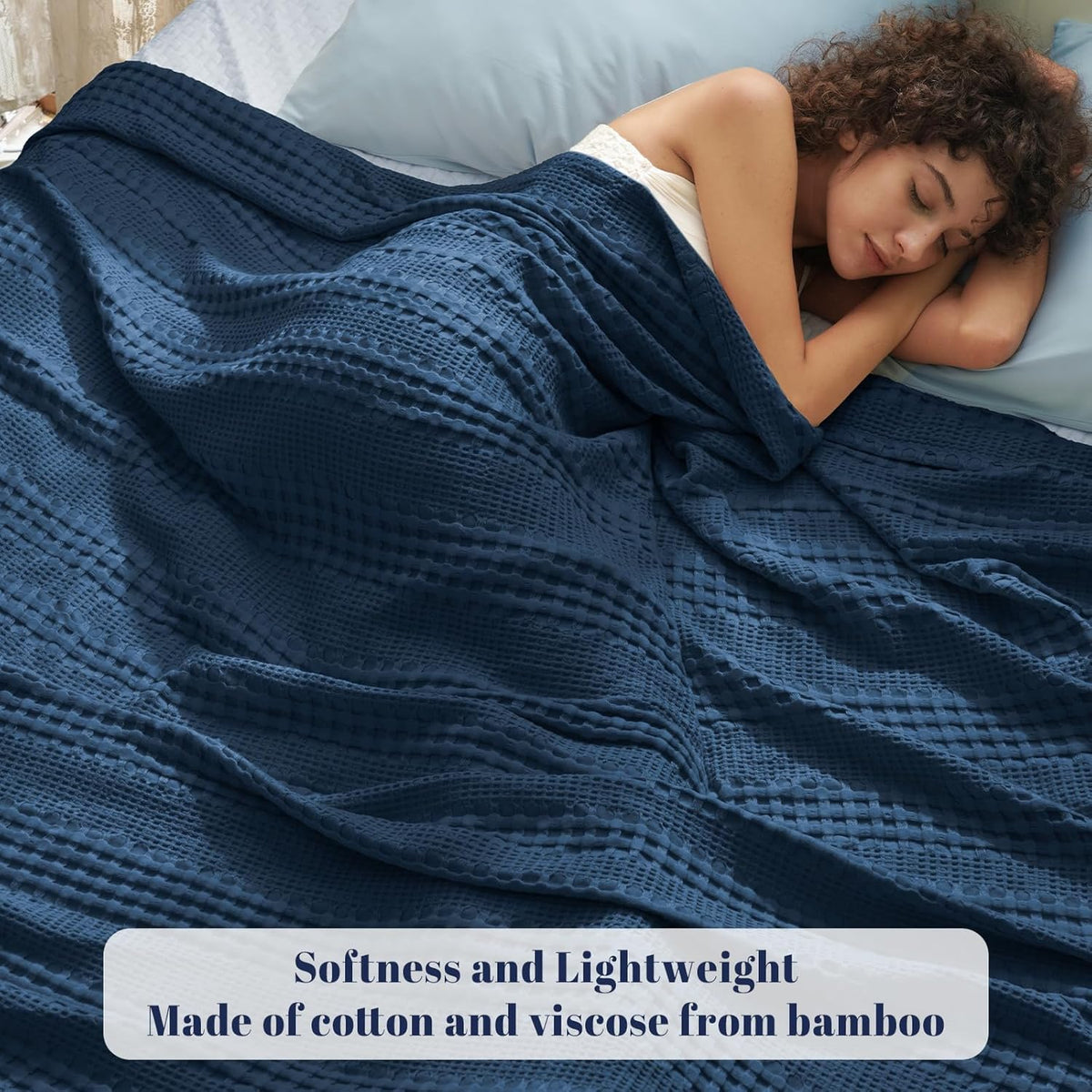 PHF Cooling Waffle Blanket King Size, Lightweight 60% Rayon Derived from Bamboo & 40% Cotton