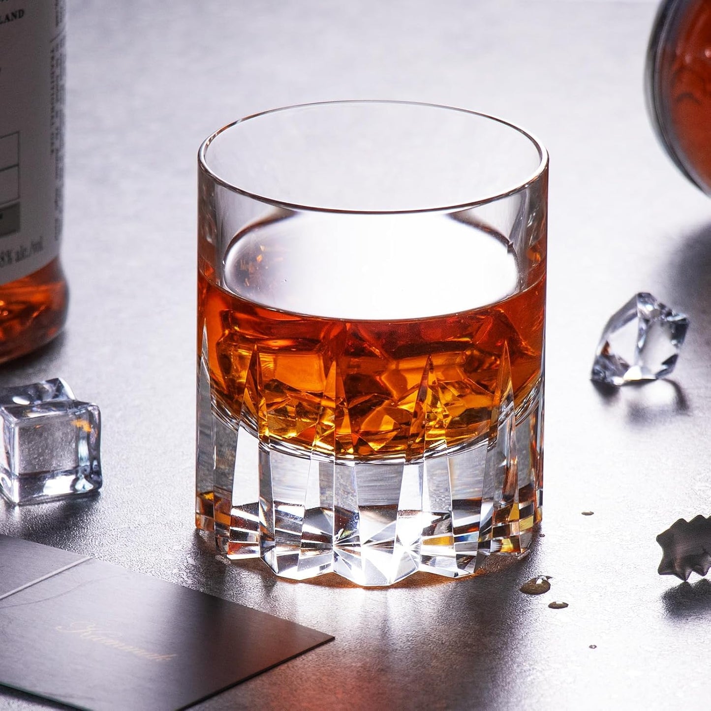 KAMMAK Crystal Whiskey Glasses Set of 2, Handcrafted 7.78oz Old Fashioned Glasses Stemless, Luxury