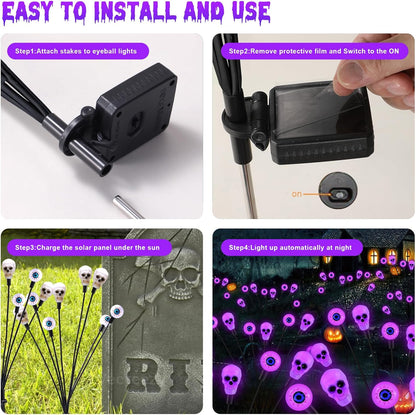Solar Halloween Lights Outdoor, Scary Eyeball Lights, 4PACK 32LED, IP65 Waterproof, Decor for