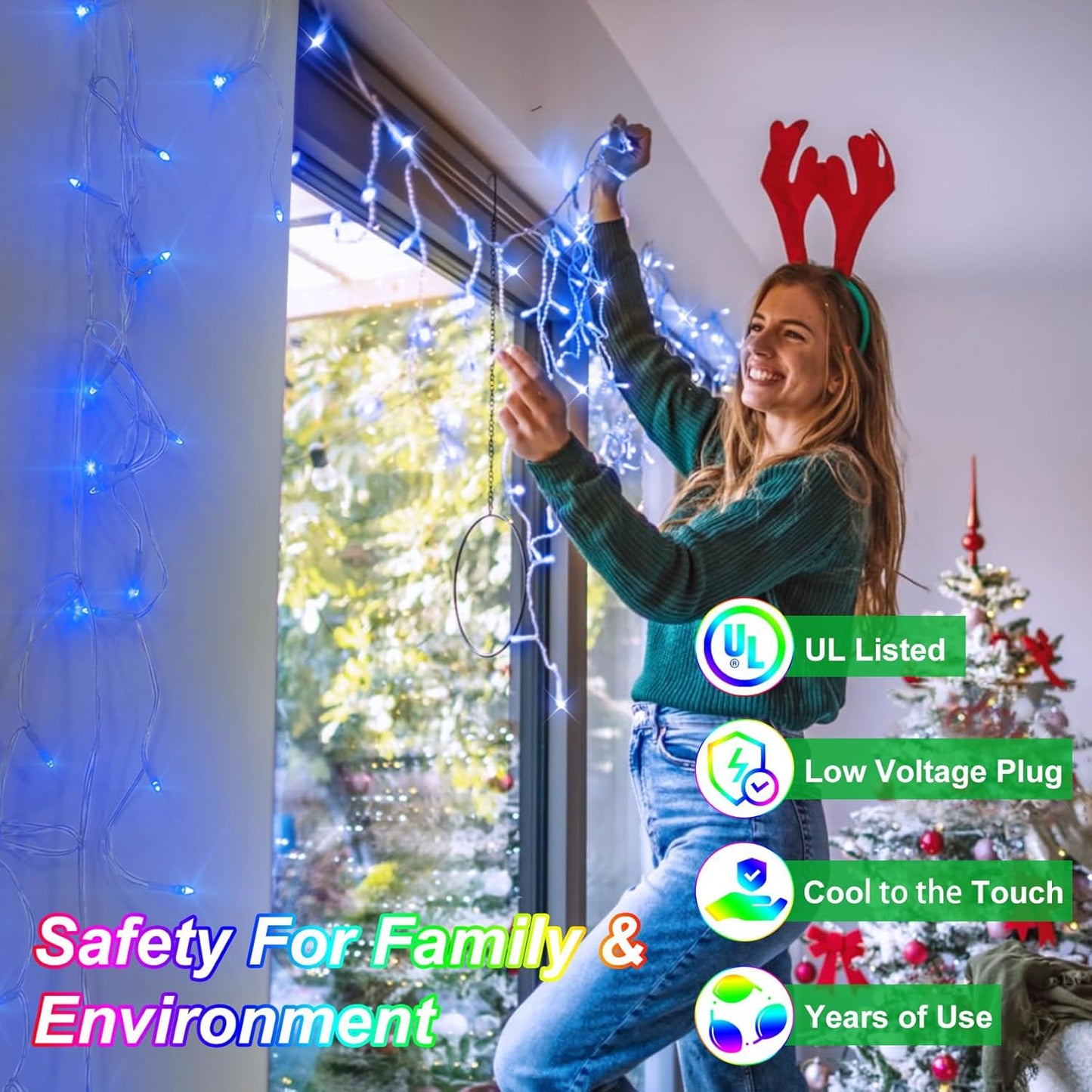 792 LED Christma Lights with 176 Drops, 82ft Outdoor Hanging lights with 8 Modes & Timer Memory