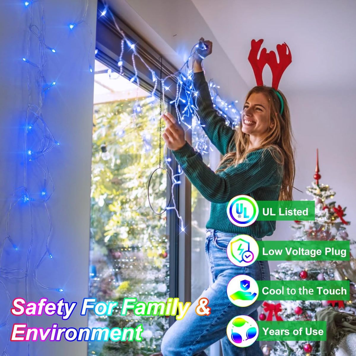 792 LED Christma Lights with 176 Drops, 82ft Outdoor Hanging lights with 8 Modes & Timer Memory