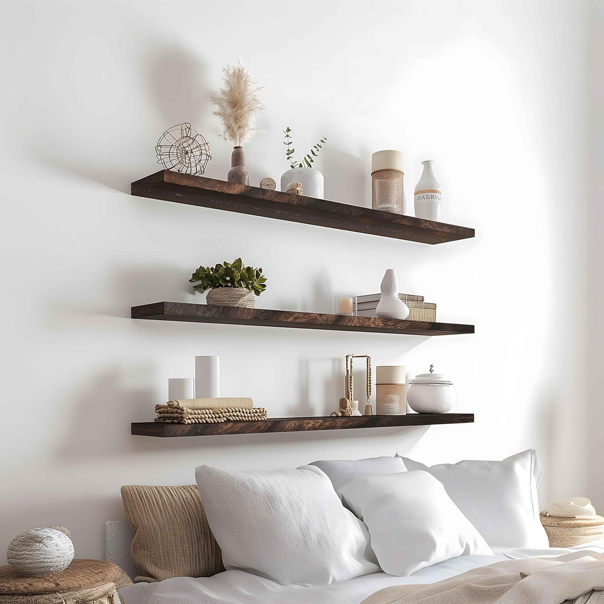 Wood Floating Shelves for Wall Decor, Rustic Wall Shelves for Bedroom Bathroom Kitchen Living Room