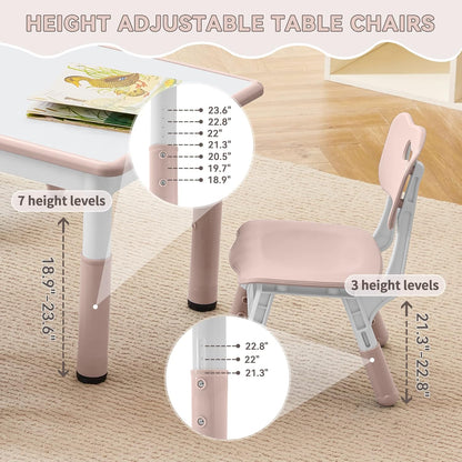 Kids Study Table and Chairs Set, Height Adjustable Toddler Table and Chair Set for Kids Ages 3-8