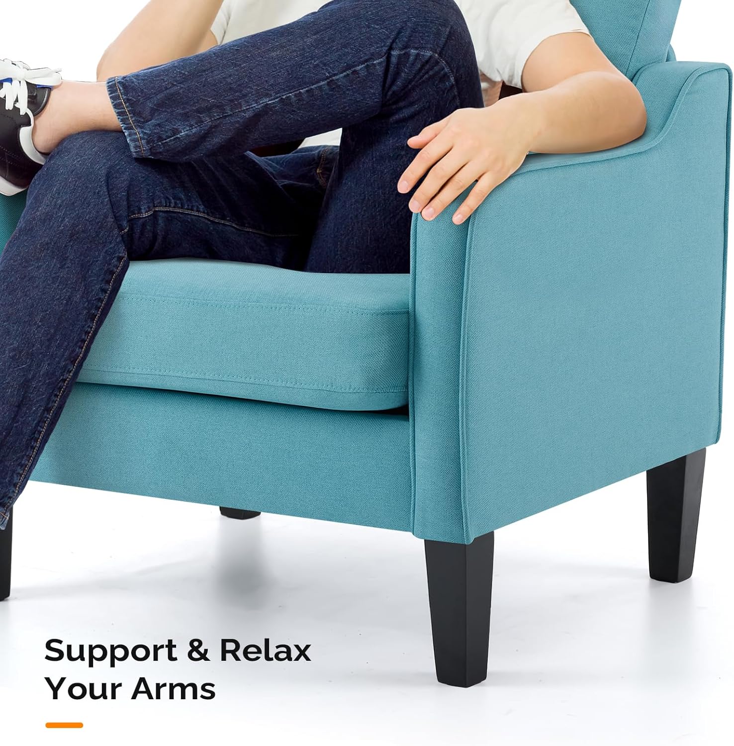 VINGLI Accent Chairs Set of 2 Living Room Chairs Teal Blue Reading Chair for Bedroom Scooped Arm