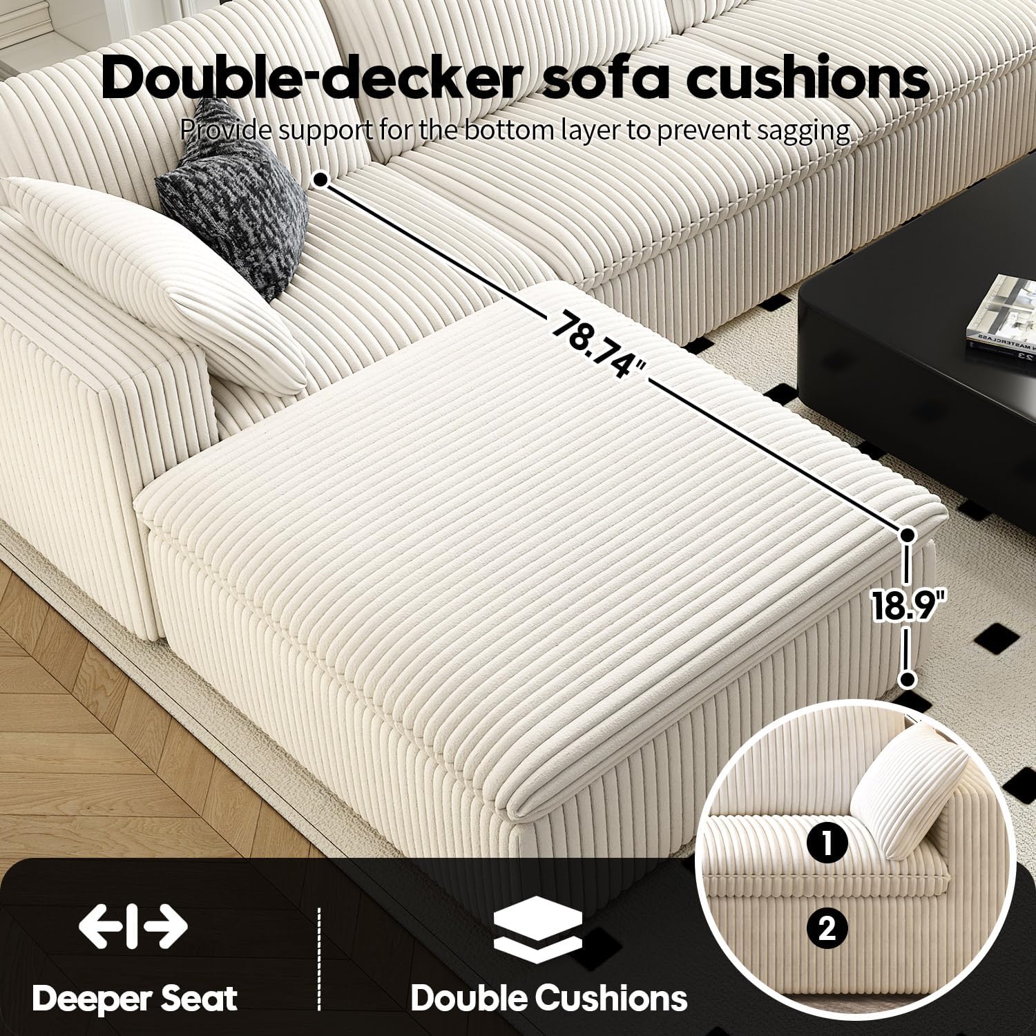 LoveSeat Cloud Couch Modular Sectional Sofa for Living Room,Modern Sofa with Deep Seat，2 Seater