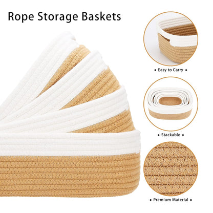 7 Piece Cotton Rope Woven Basket Set - Small Basket for Baby Nursery, Pets, Montessori, Dog & Cat