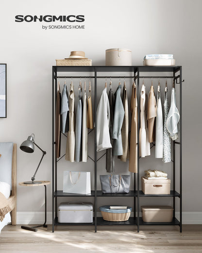 SONGMICS Clothes Rack, Iron and Wood Wardrobe Closet Organizer
