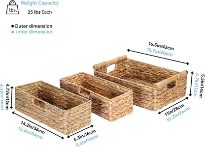 VATIMA Large Water Hyacinth Storage Baskets for Organizing with Wooden Handles for Shelves, 2