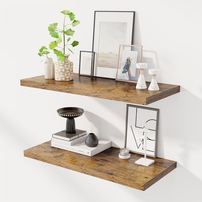 30" Floating Shelves for Wall, 12" Deep Slim Rustic Brown Floating Shelves, Wall-Mounted Shelves