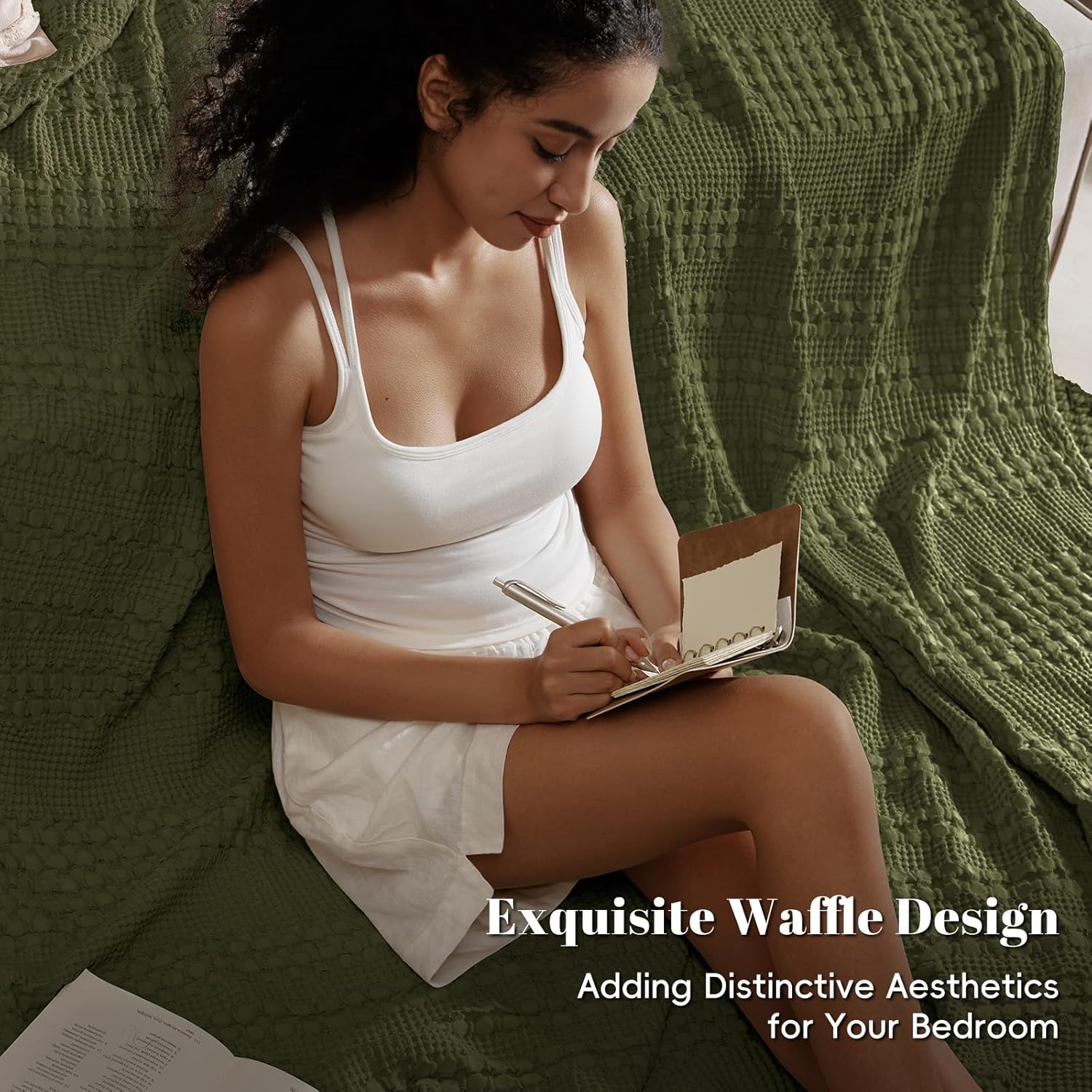 PHF 100% Cotton Waffle Weave Blanket King Size, Soft Lightweight Breathable Cozy Summer Blankets