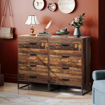 WLIVE Wood Dresser for Bedroom with 4 Drawers, Tall Dresser with Sturdy Metal Frame, Wooden Chest
